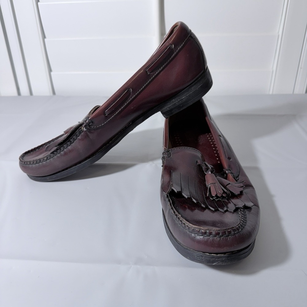 GH Bass Weejuns Loafers Men 10 D Burgundy Leather Tassels USA MADE Slip On Shoes